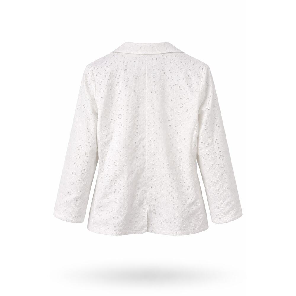 Alfani White Eyelet Blazer Womens Size XL Open Front Jacket  Eyelet Career Coat - Picture 2 of 3